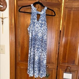 Pink Rose Blue and White Patterned Dress